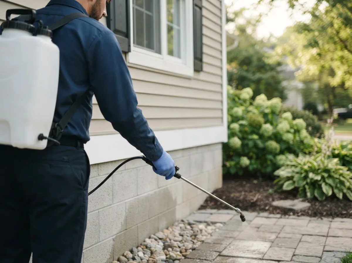 Pest control technician inspecting a home in Waddington, NY